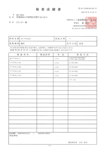 とりっぴー厳選ブレンド カビ毒検査結果書 2026年4月
