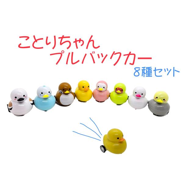 小鳥/インコ雑貨 おもちゃ プルバックカー 小鳥ちゃん 全８種セット ｜ インコ アヒル ミニカー インコのおもちゃ